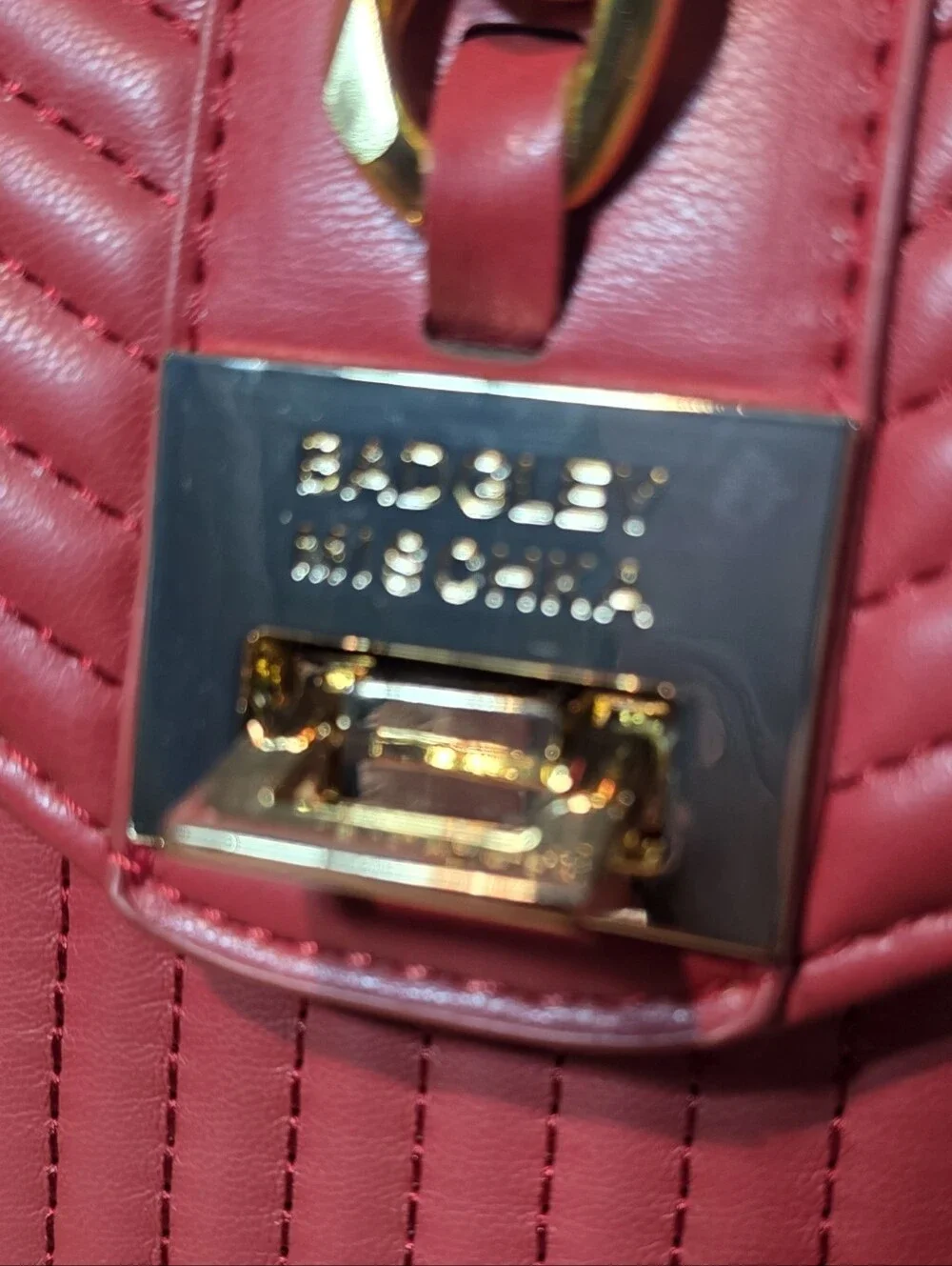Badgley Mischka Bag Red Quilted Chain-Accent Shoulder Bag Vegan Leather NWT